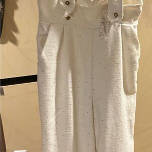 Mystree Cream Textured Pants with Button Detail